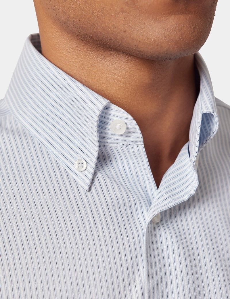 Classic Fit Navy & Blue Stripe Pin Point Non-Iron Oxford Shirt-preview