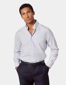 Classic Fit Navy & Blue Stripe Pin Point Non-Iron Oxford Shirt