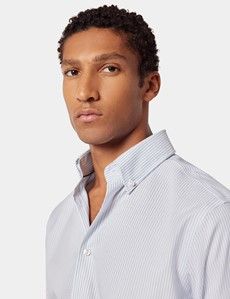 Classic Fit Navy & Blue Stripe Pin Point Non-Iron Oxford Shirt