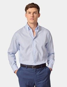 Classic Fit Blue & Navy Bold Stripe Pin Point Non-Iron Oxford Shirt