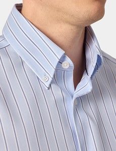 Classic Fit Blue & Navy Bold Stripe Pin Point Non-Iron Oxford Shirt