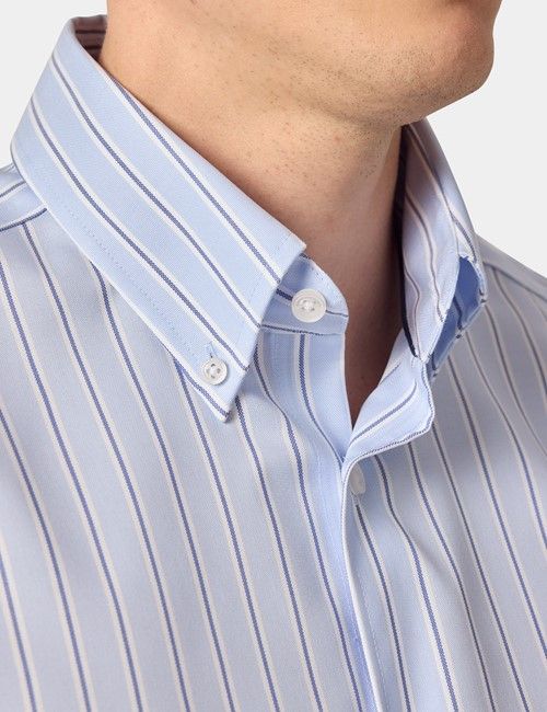 Non-Iron Blue & Navy Bold Stripe Pin Point Oxford Shirt - Button Down Collar - Classic Fit-preview