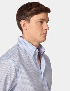 Classic Fit Blue & Navy Bold Stripe Pin Point Non-Iron Oxford Shirt