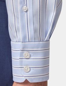 Classic Fit Blue & Navy Bold Stripe Pin Point Non-Iron Oxford Shirt