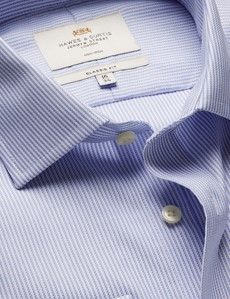 Classic Fit Blue & White Textured Stripe Non-Iron Shirt