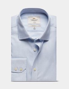 Classic Fit Blue & White Textured Stripe Non-Iron Shirt