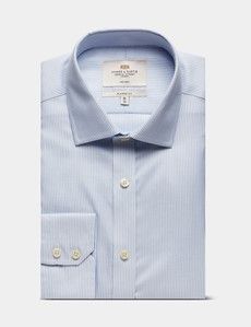 Classic Fit Blue & White Textured Stripe Non-Iron Shirt