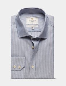 Classic Fit Navy & White Textured Stripe Non-Iron Shirt