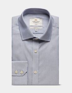 Classic Fit Navy & White Textured Stripe Non-Iron Shirt