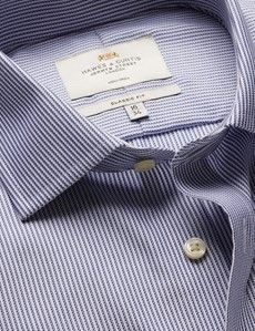 Classic Fit Navy & White Textured Stripe Non-Iron Shirt