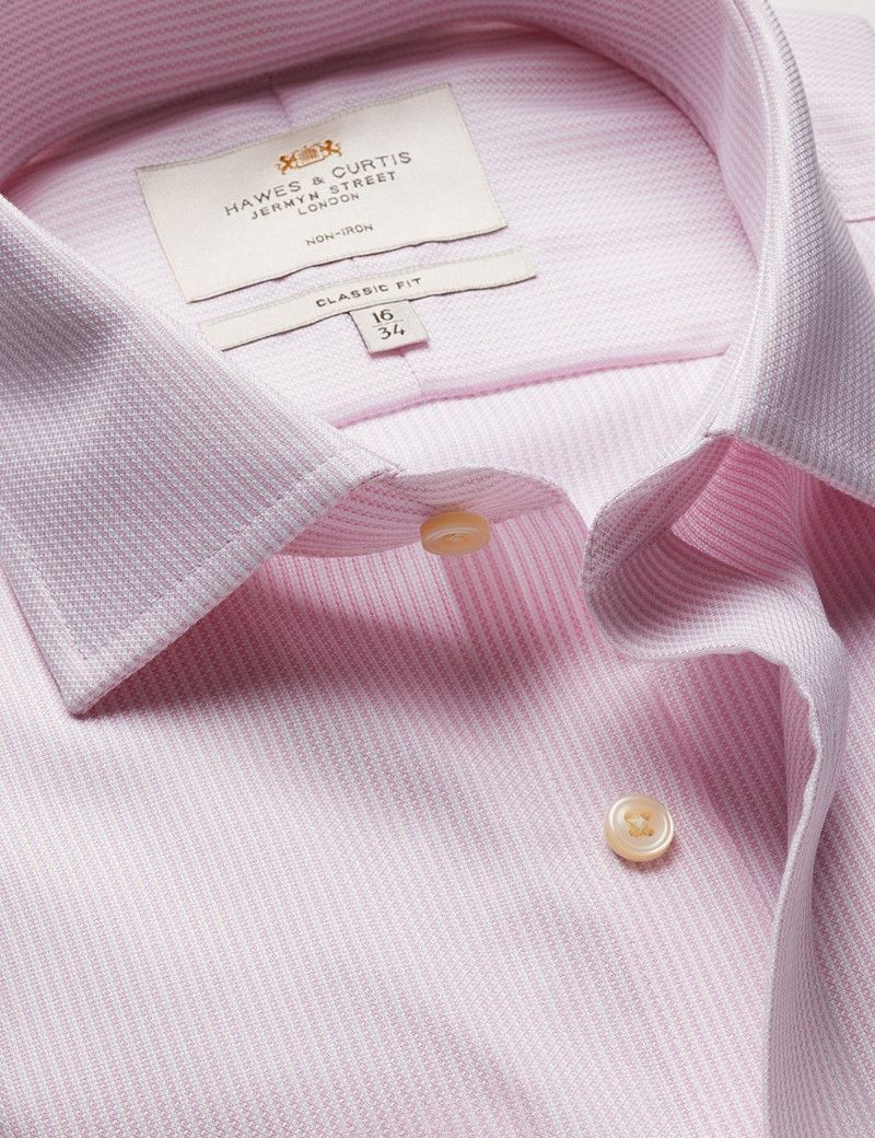 Classic Fit Pink & White Textured Stripe Non-Iron Shirt