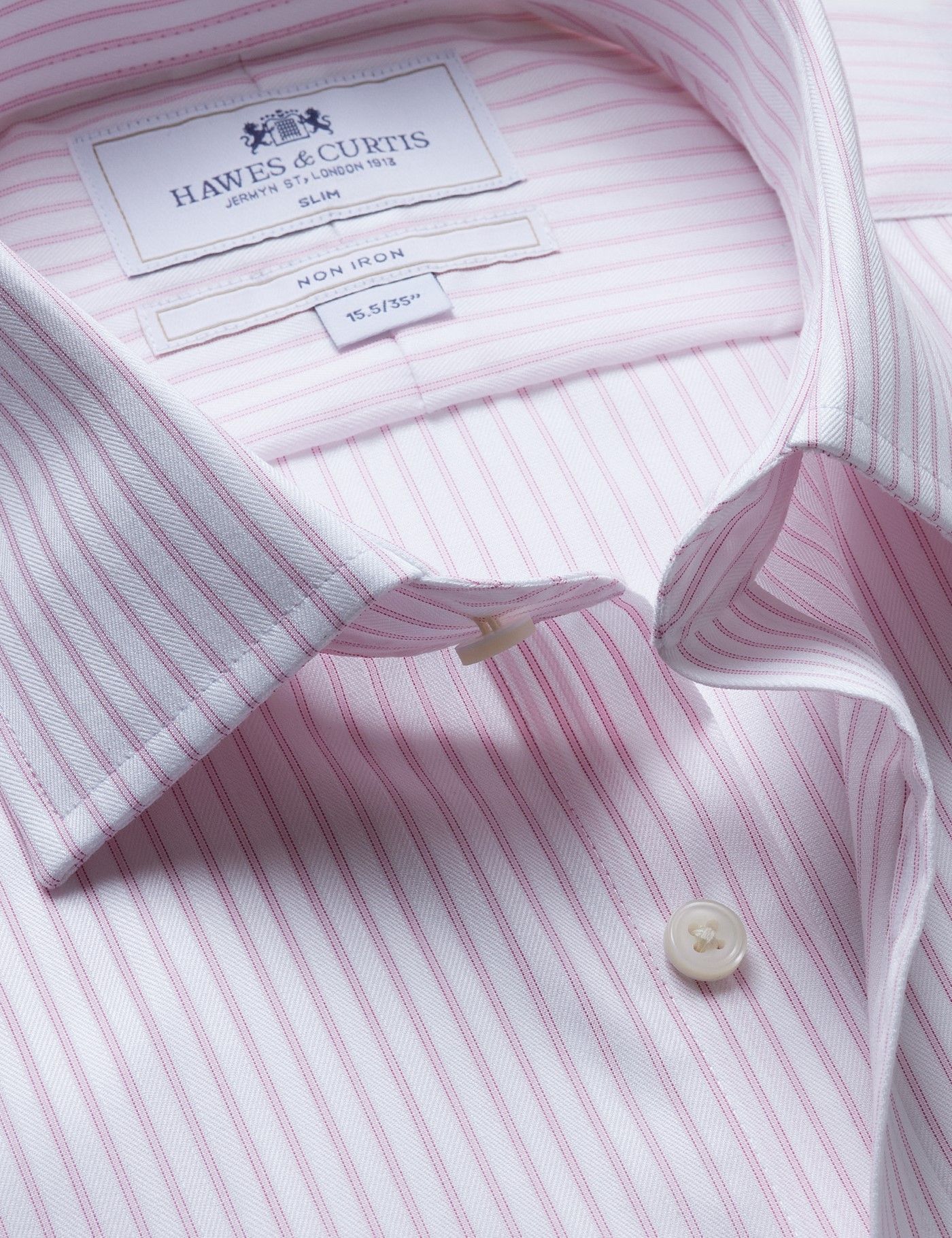 pink striped dress shirt mens Comfort Stretch Non-Iron Stripe Dress Shirt With Contrast Trim - Pink