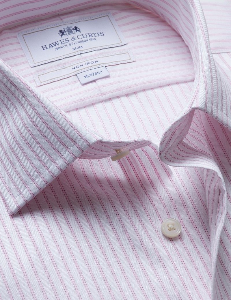 Classic Fit Pink & White Bi Stripe Non-Iron Shirt