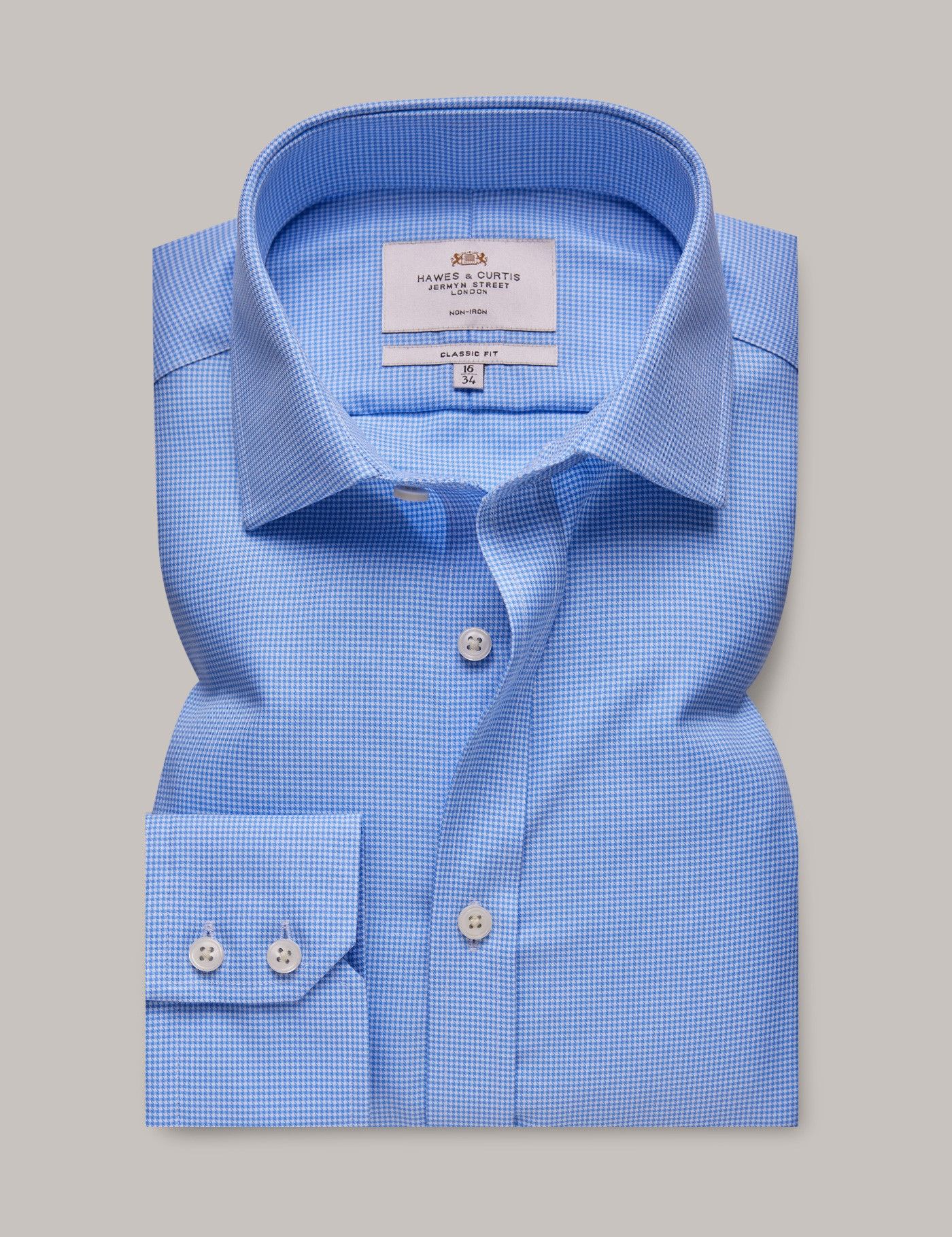 Classic Fit Blue & White Dogtooth Non-Iron Shirt-preview