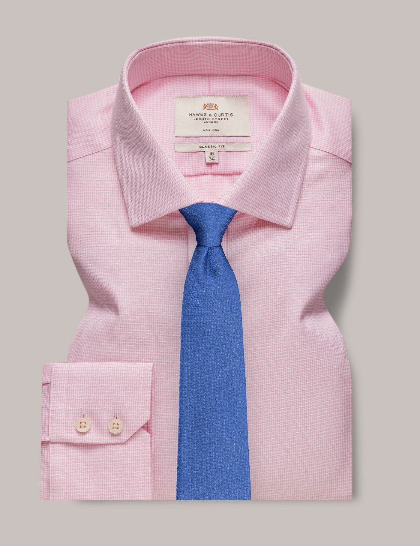 Classic Fit Pink & White Dogtooth Non-Iron Shirt