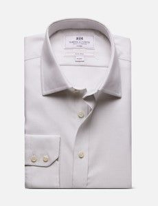 Classic Fit Grey & White Textured Weave Non-Iron Shirt