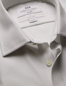 Classic Fit Grey & White Textured Weave Non-Iron Shirt