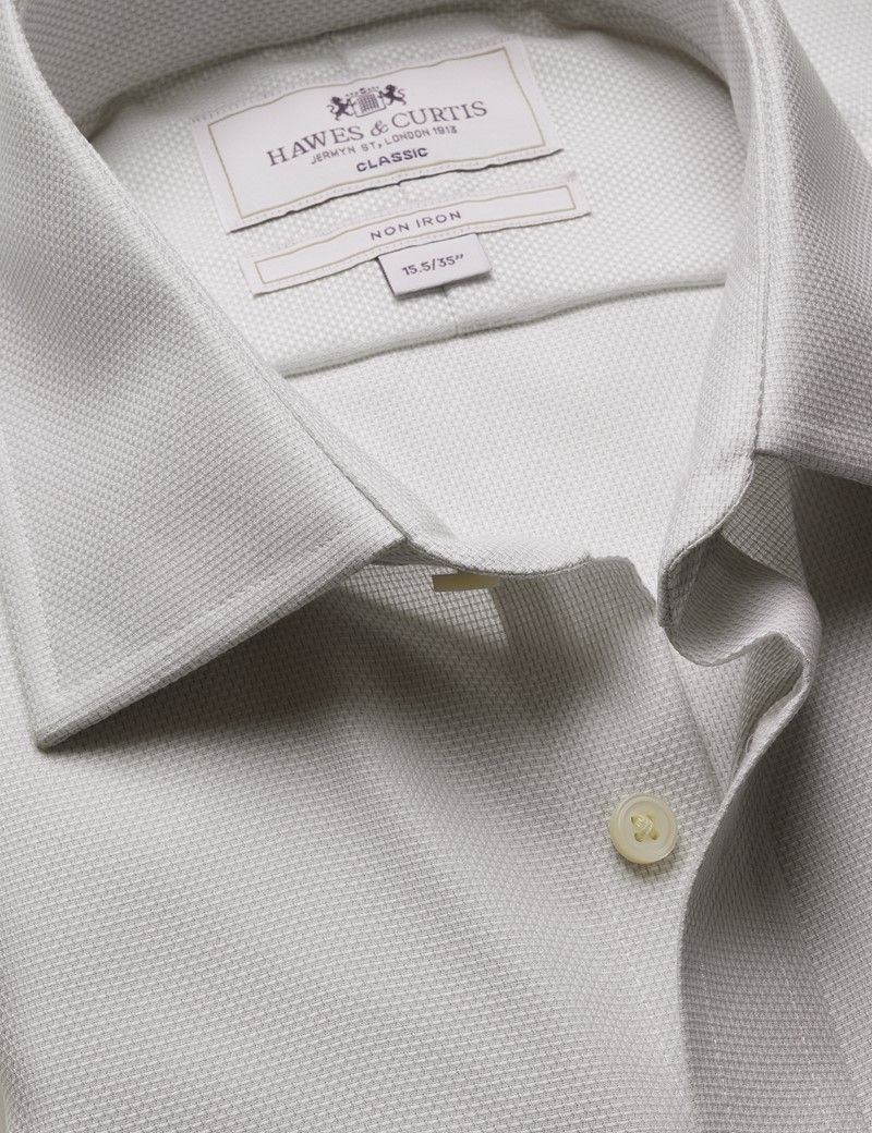 Classic Fit Grey & White Textured Weave Non-Iron Shirt