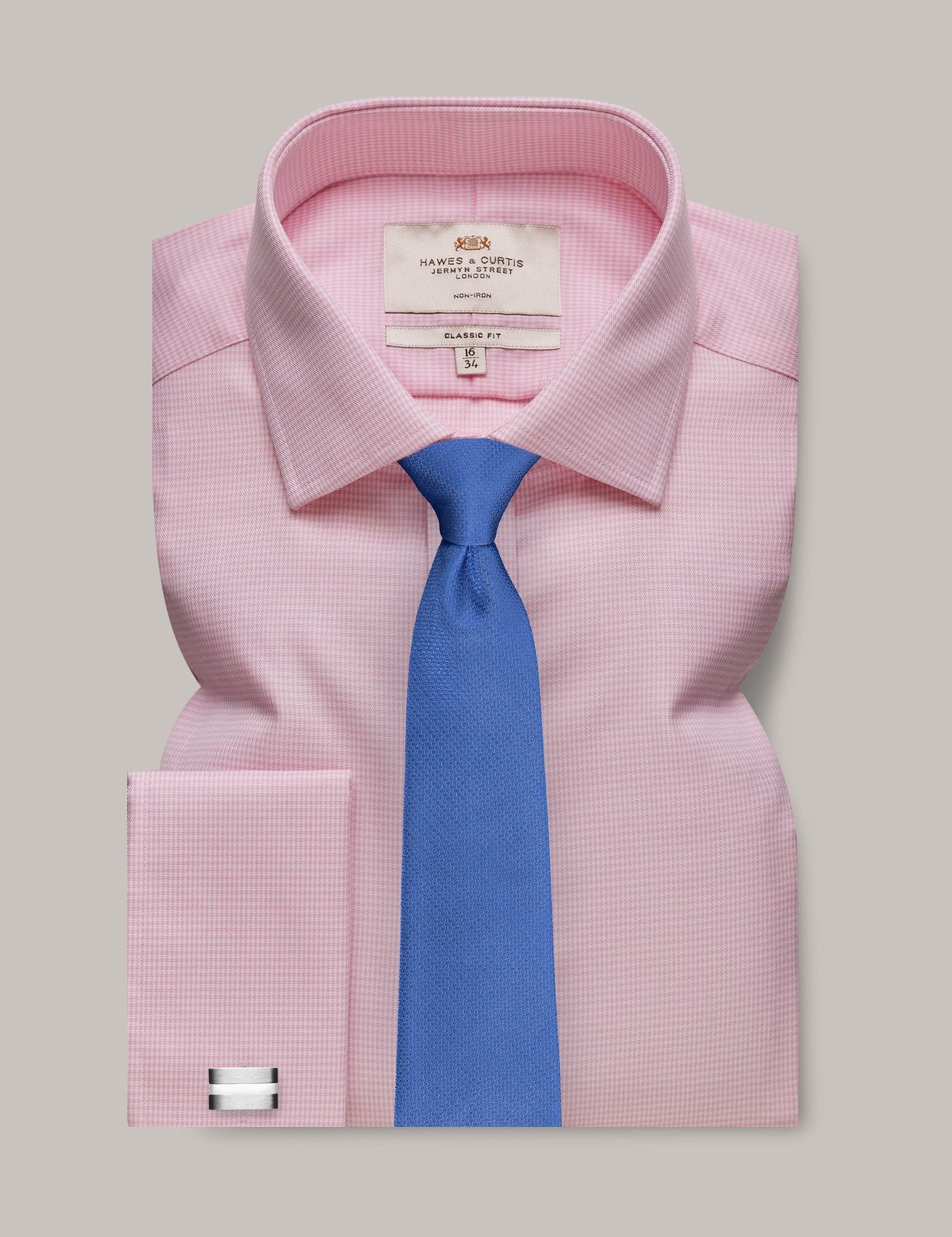 Men's Non-Iron Pink & White Dogtooth Classic Shirt - Double Cuff ...