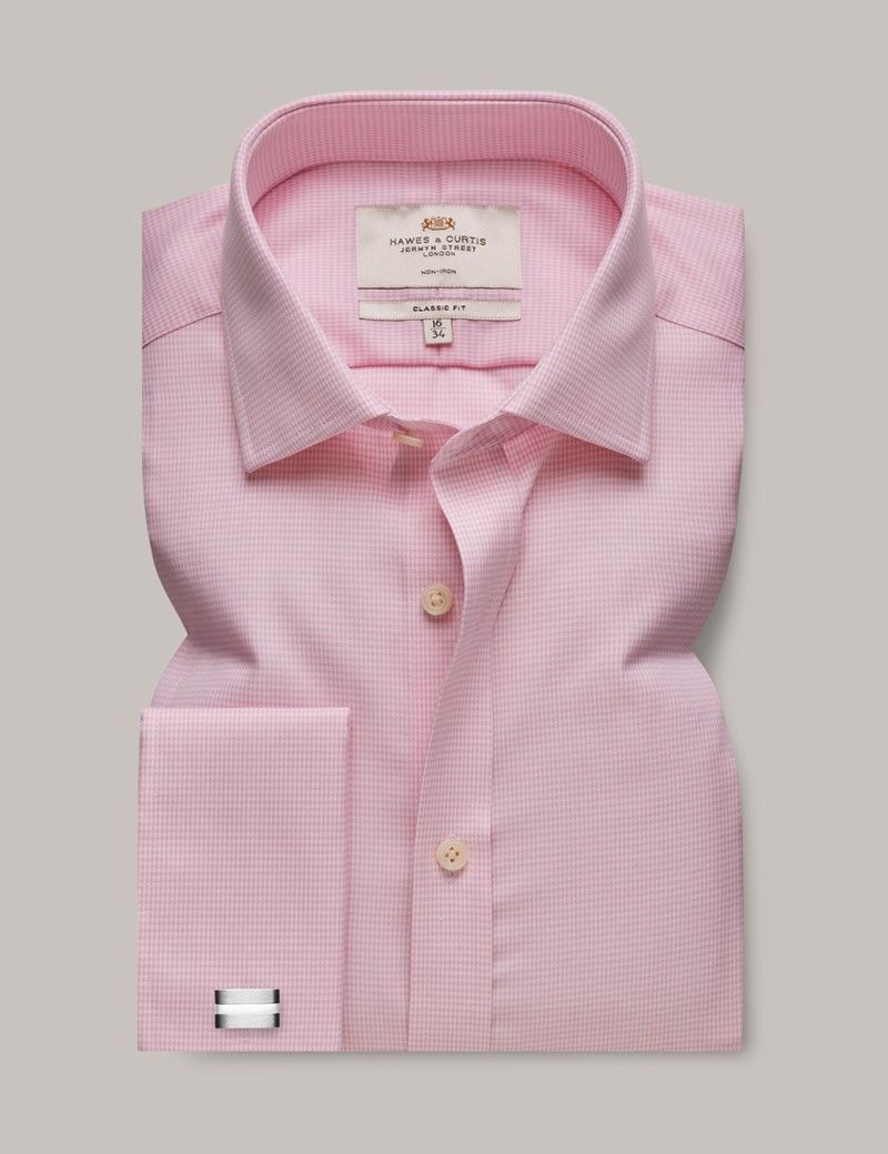 Men's Non-Iron Pink & White Dogtooth Classic Shirt - Double Cuff ...