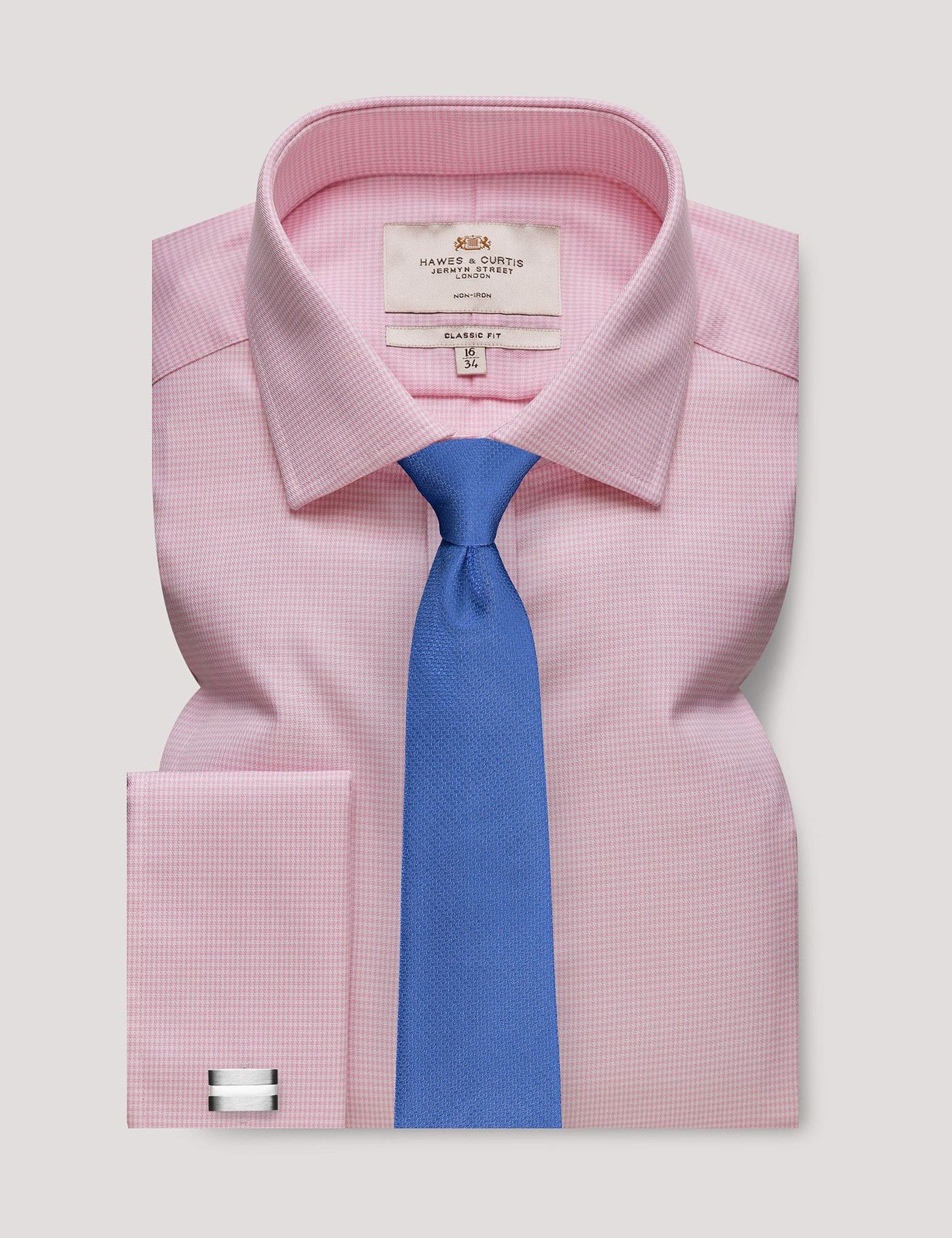 Classic Fit Pink & White Dogtooth Non-Iron Shirt-preview