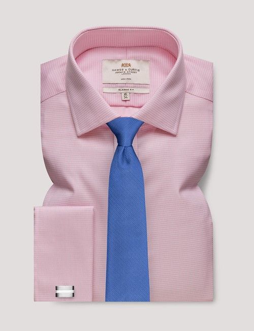 Non-Iron Pink & White Dogtooth Classic Shirt - French Cuff-preview