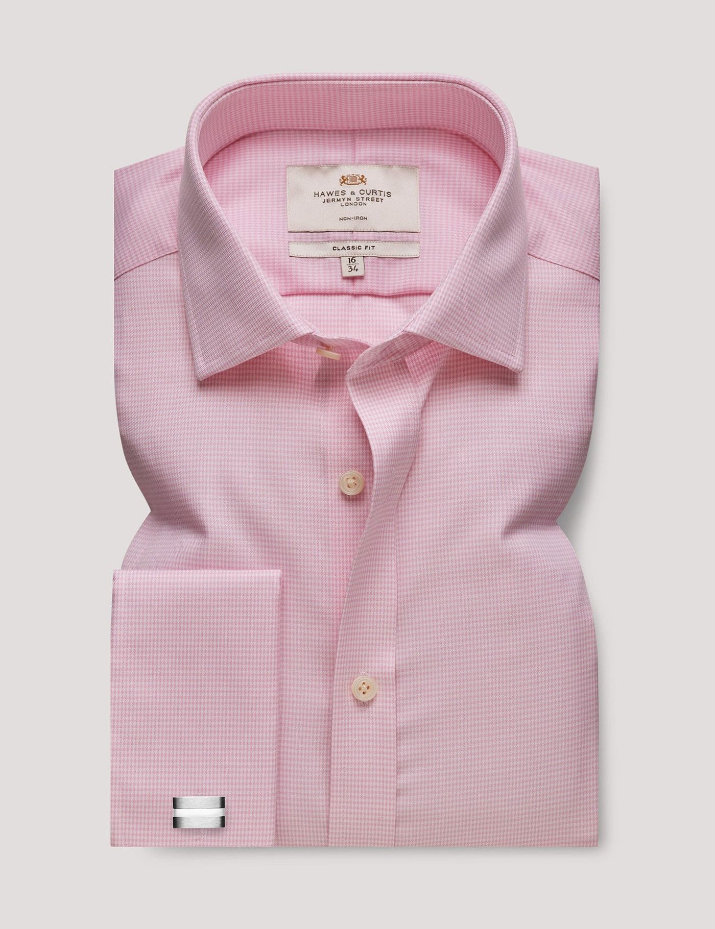Classic Fit Pink & White Dogtooth Non-Iron Shirt
