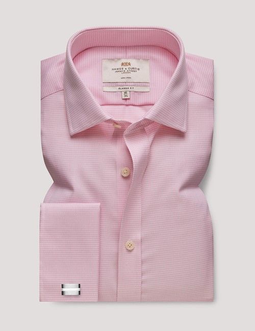 Non-Iron Pink & White Dogtooth Classic Shirt - French Cuff