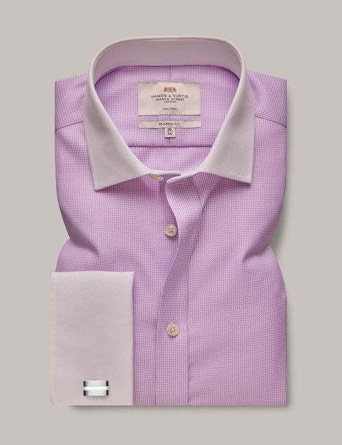 Non-Iron Lilac & White Dogtooth Classic Shirt - White Collar and French Cuff-preview