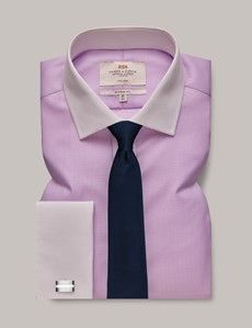 Non-Iron Lilac & White Dogtooth Classic Shirt - White Collar and French Cuff-preview2