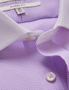 Non-Iron Lilac & White Dogtooth Classic Shirt - White Collar and French Cuff