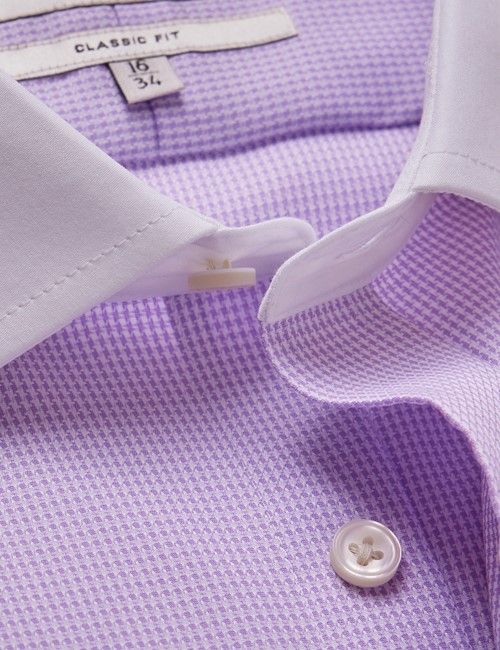 Non-Iron Lilac & White Dogtooth Classic Shirt - White Collar and French Cuff