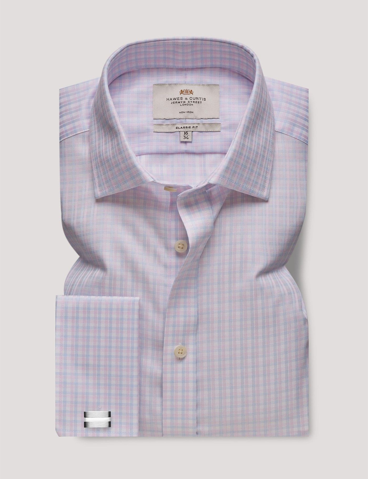 Classic Fit Pink & Blue Multi Plaid Non-Iron Shirt-preview