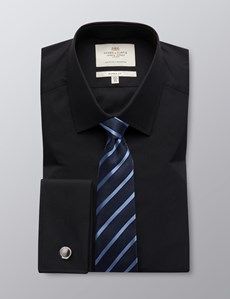 Black Poplin Formal Classic Fit Shirt - Double Cuff