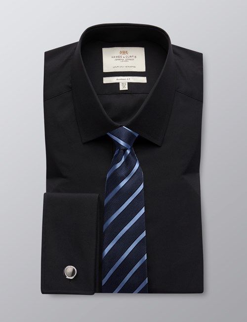 Black Poplin Formal Classic Fit Shirt - Double Cuff