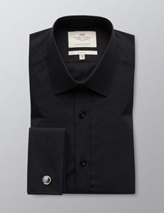 Black Poplin Formal Classic Fit Shirt - Double Cuff-preview2