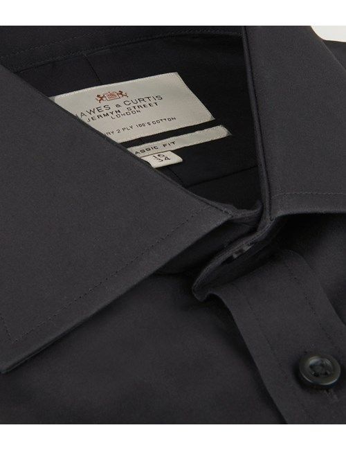 Black Poplin Formal Classic Fit Shirt - Double Cuff-preview