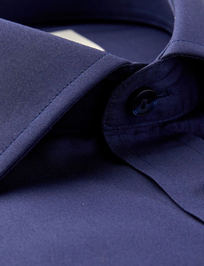 Men's Formal Navy Poplin Classic Fit Shirt - Double Cuff