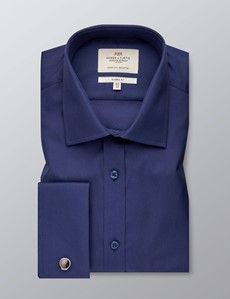 Men's Formal Navy Poplin Classic Fit Shirt - Double Cuff