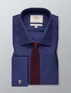 Men's Formal Navy Poplin Classic Fit Shirt - Double Cuff