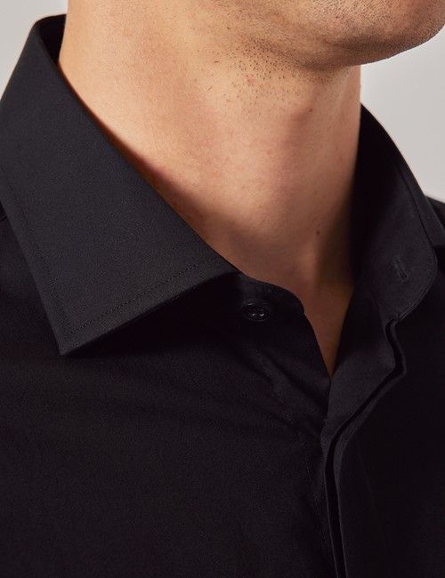 Black Poplin Classic Fit Shirt - French Cuff - Concealed Placket-preview