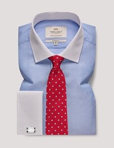 Blue End On End Plain Classic Fit Shirt With White Collar & Cuffs-preview2