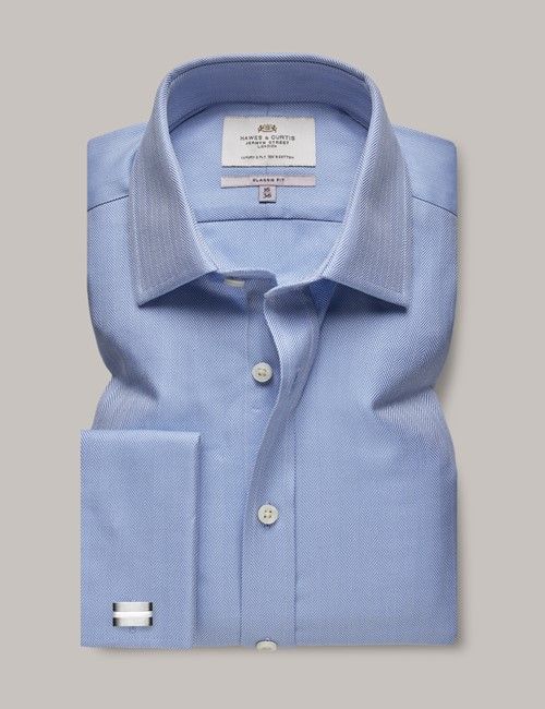 Classic Fit Blue Herringbone Shirt-preview