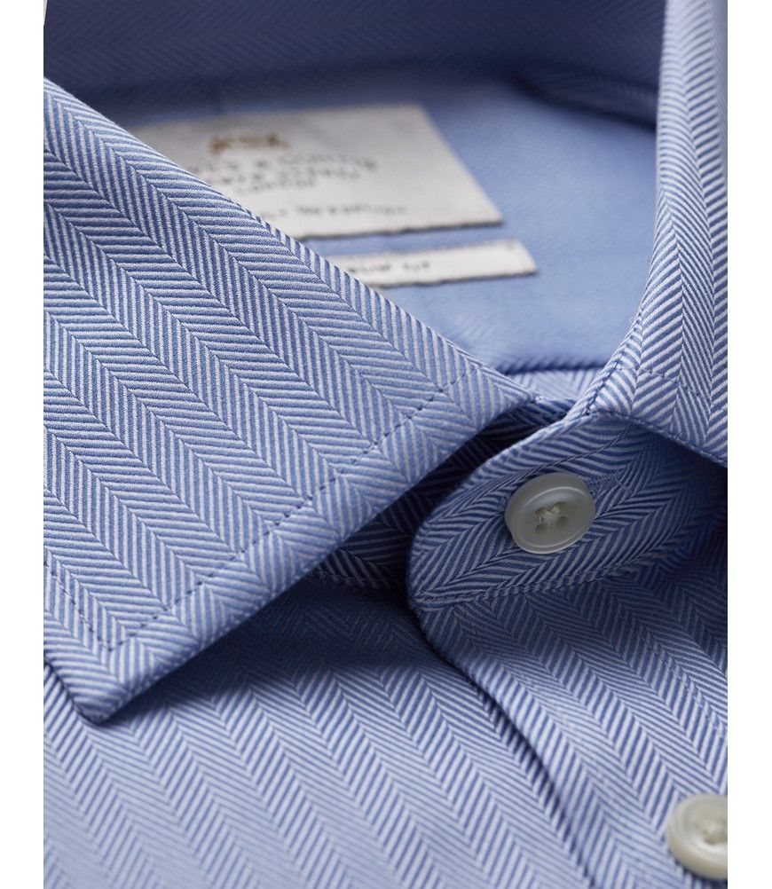 Men's Blue Herringbone Classic Shirt - Double Cuff
