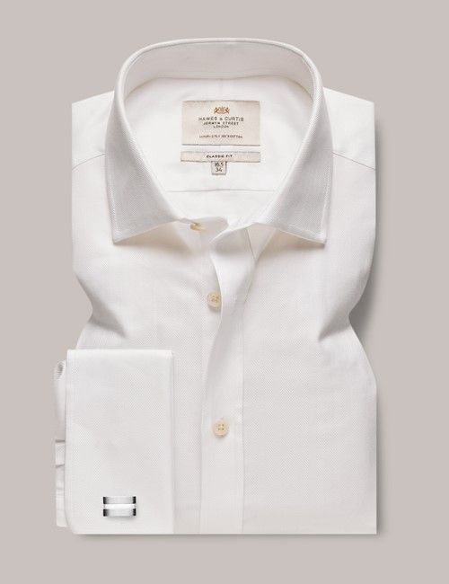 White Herringbone Classic Shirt - Double Cuff-preview