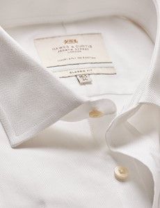 Classic Fit White Herringbone Shirt