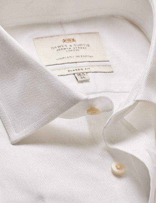 White Herringbone Classic Shirt - Double Cuff