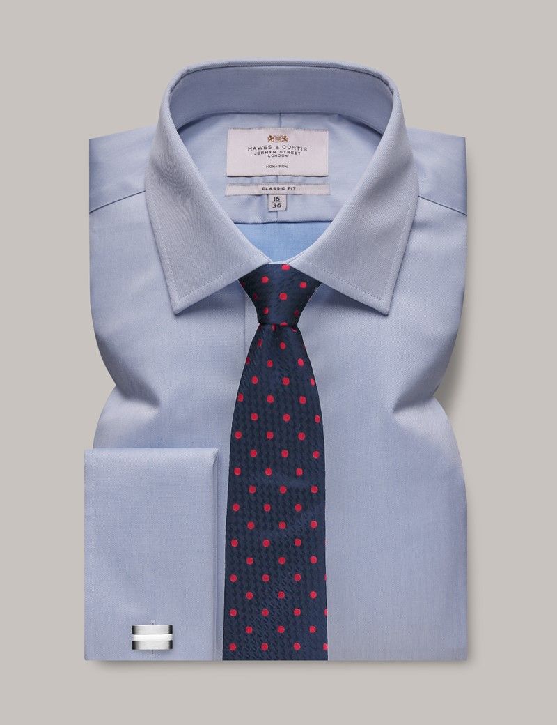 Men's Non-Iron Blue Twill Classic Shirt - Double Cuff