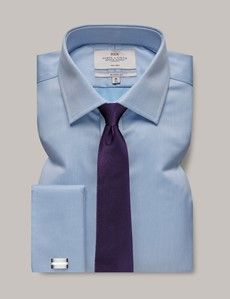 Classic Fit Blue Pique Non-Iron Shirt