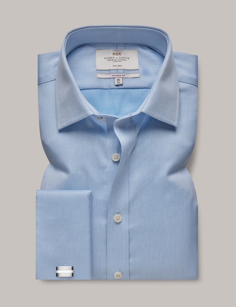 Classic Fit Blue Pique Non-Iron Shirt-preview